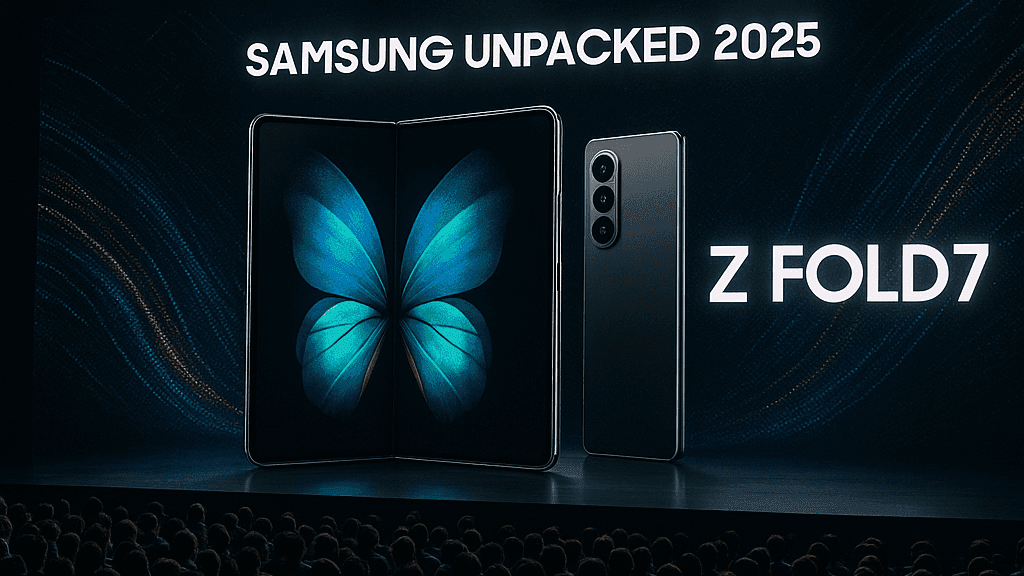 Samsung Galaxy Z Fold 7 official design with Waterdrop hinge and wider display — 2025 flagship foldable phone.