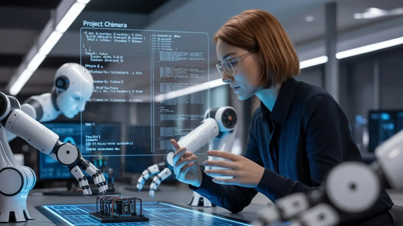 AI tools 2025 transforming future workspace with holographic displays and human-AI collaboration — 8K ultra-realistic scene