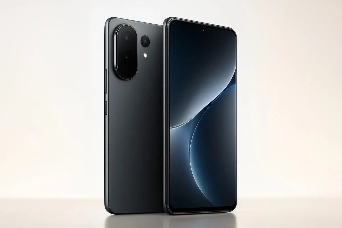 Premium smartphone front and back design with dual rear camera and edge-to-edge display