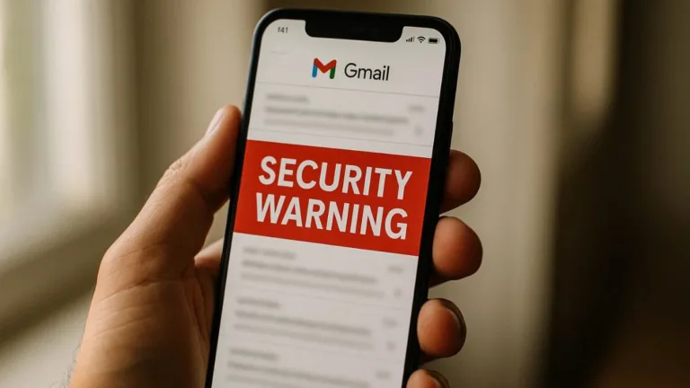 google emergency warning gmail notice showing account safety check on screen