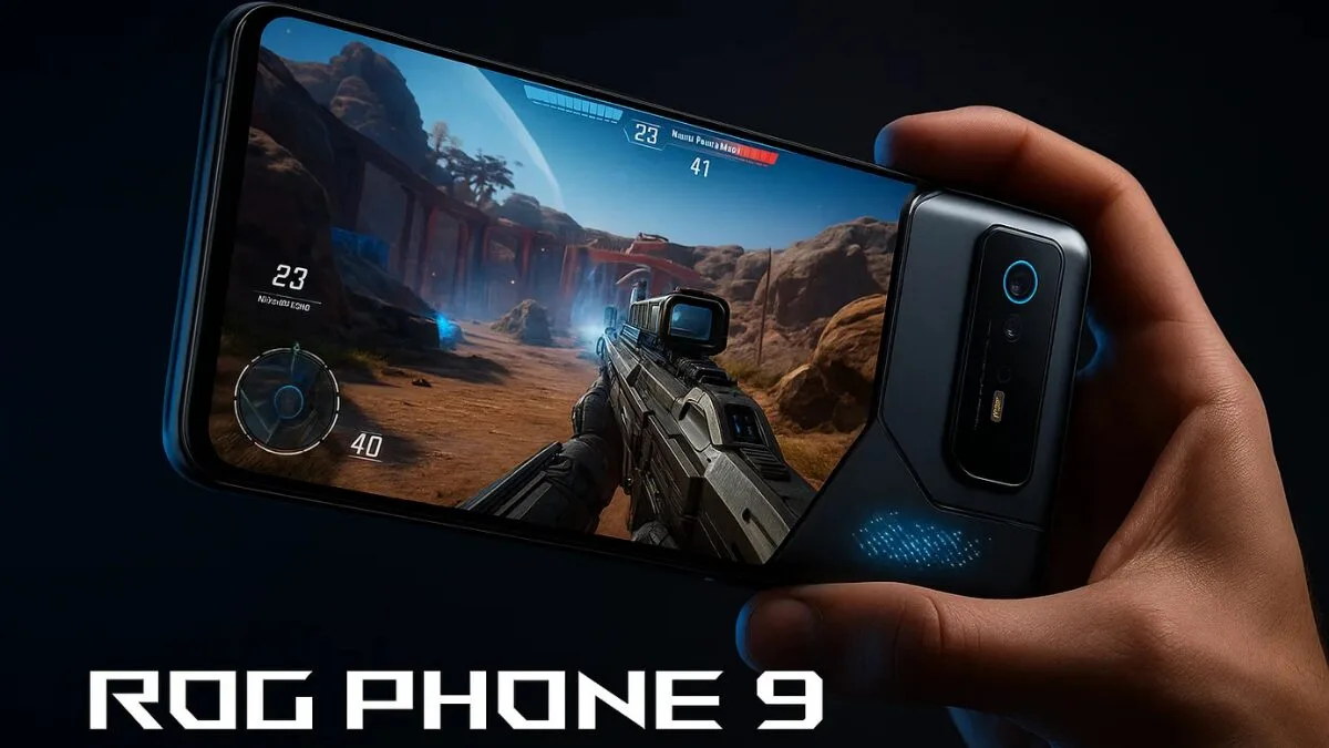 ROG Phone 9 playing a first-person shooter game in landscape