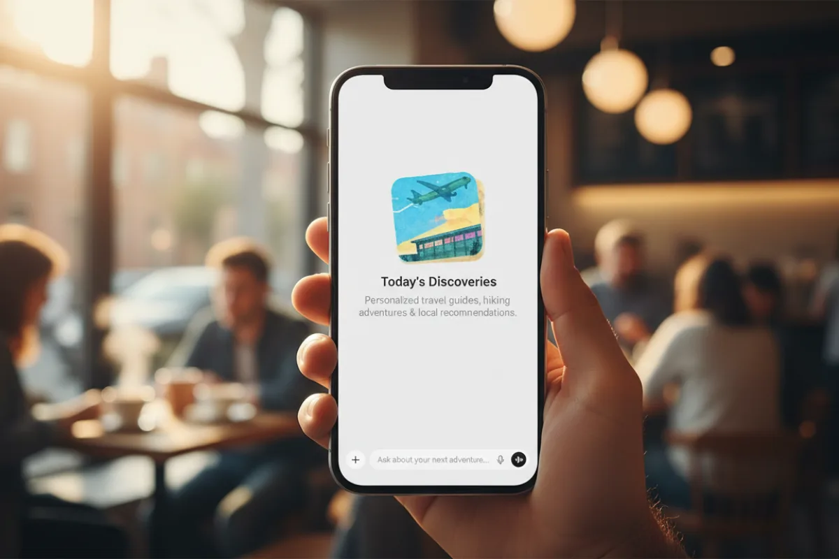 Hand holding phone with travel app