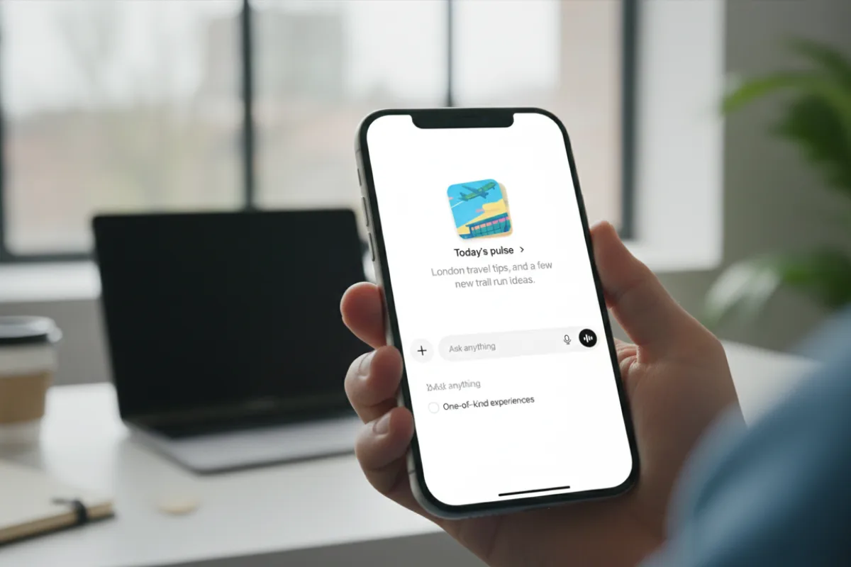 Hand holding phone with travel app