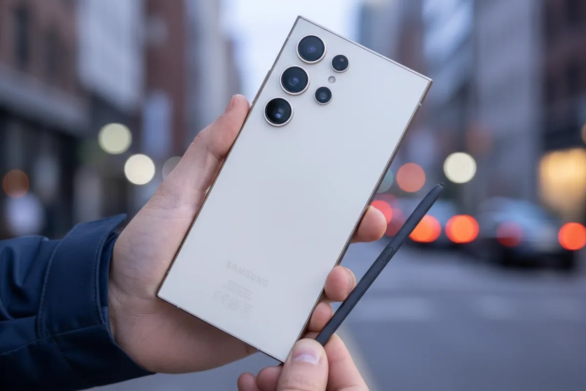 Two smartphones with stylus on table